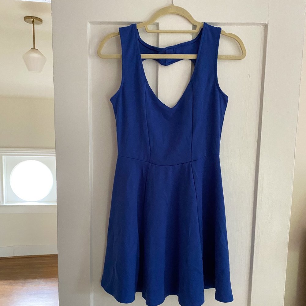 dELiA*s Blue Skater Scuba Heart Back Cut-Out Mini Dress